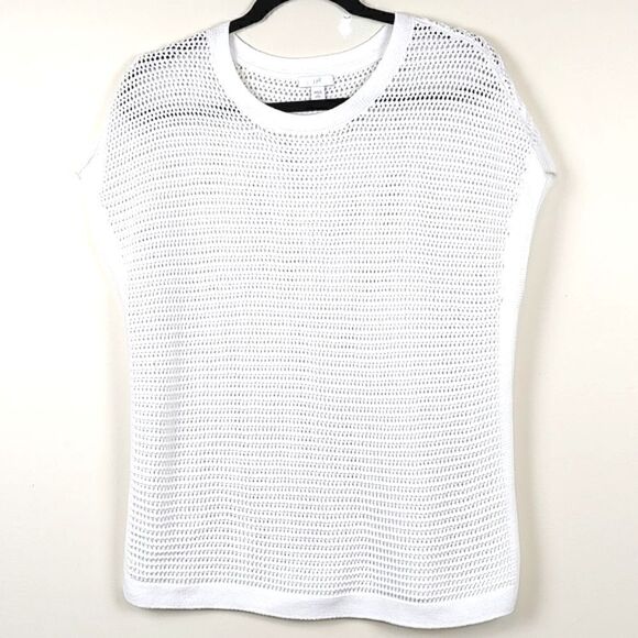 J Jill Textured Open Weave Knit Extended Shoulder Top in White Size SP - Picture 1 of 11